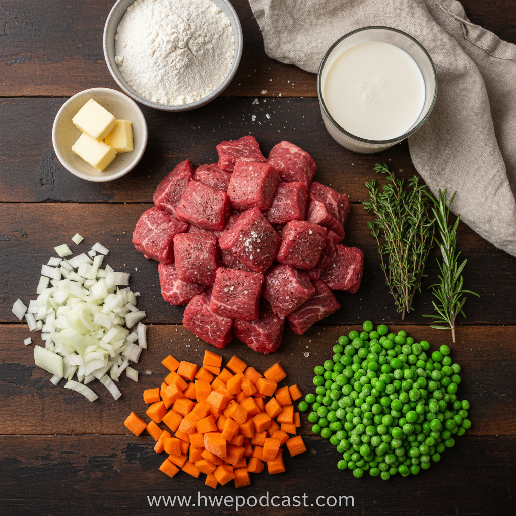 Ingredients for herbed biscuit beef pot pie