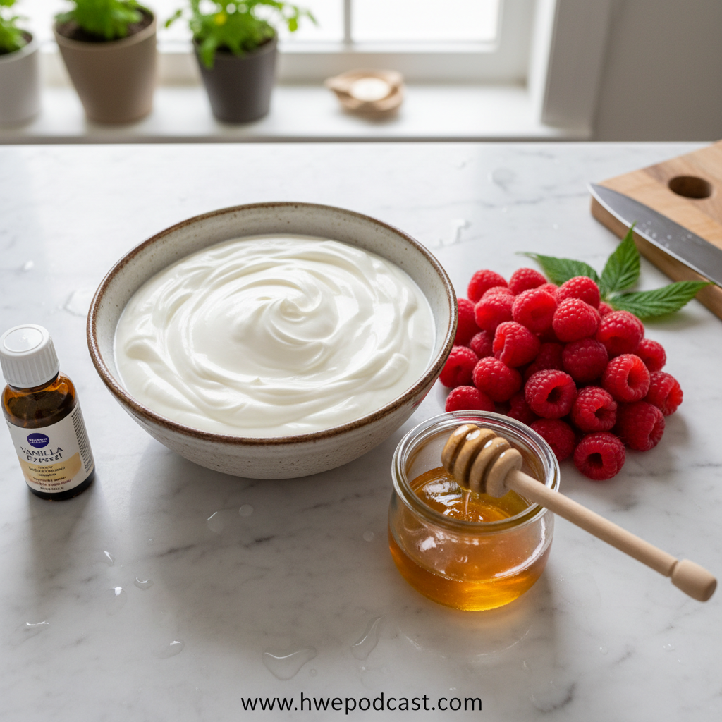 Ingredients for Frozen Greek Yogurt with Raspberries