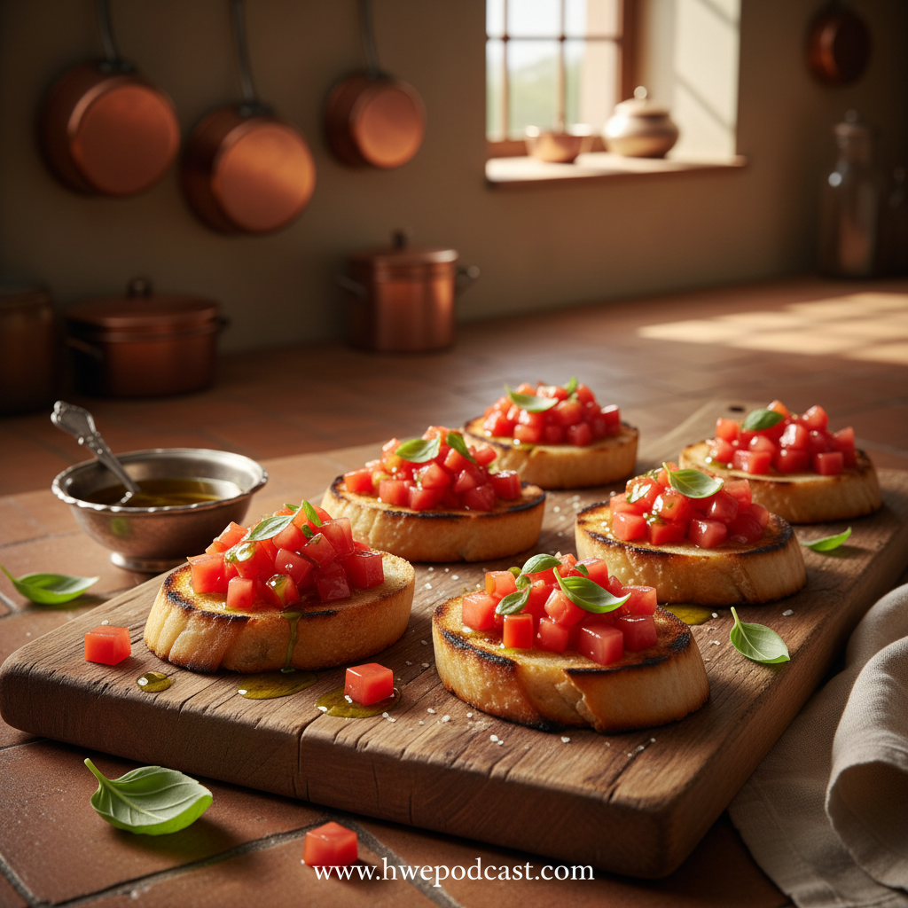 Homemade Bruschetta with fresh tomatoes and basil