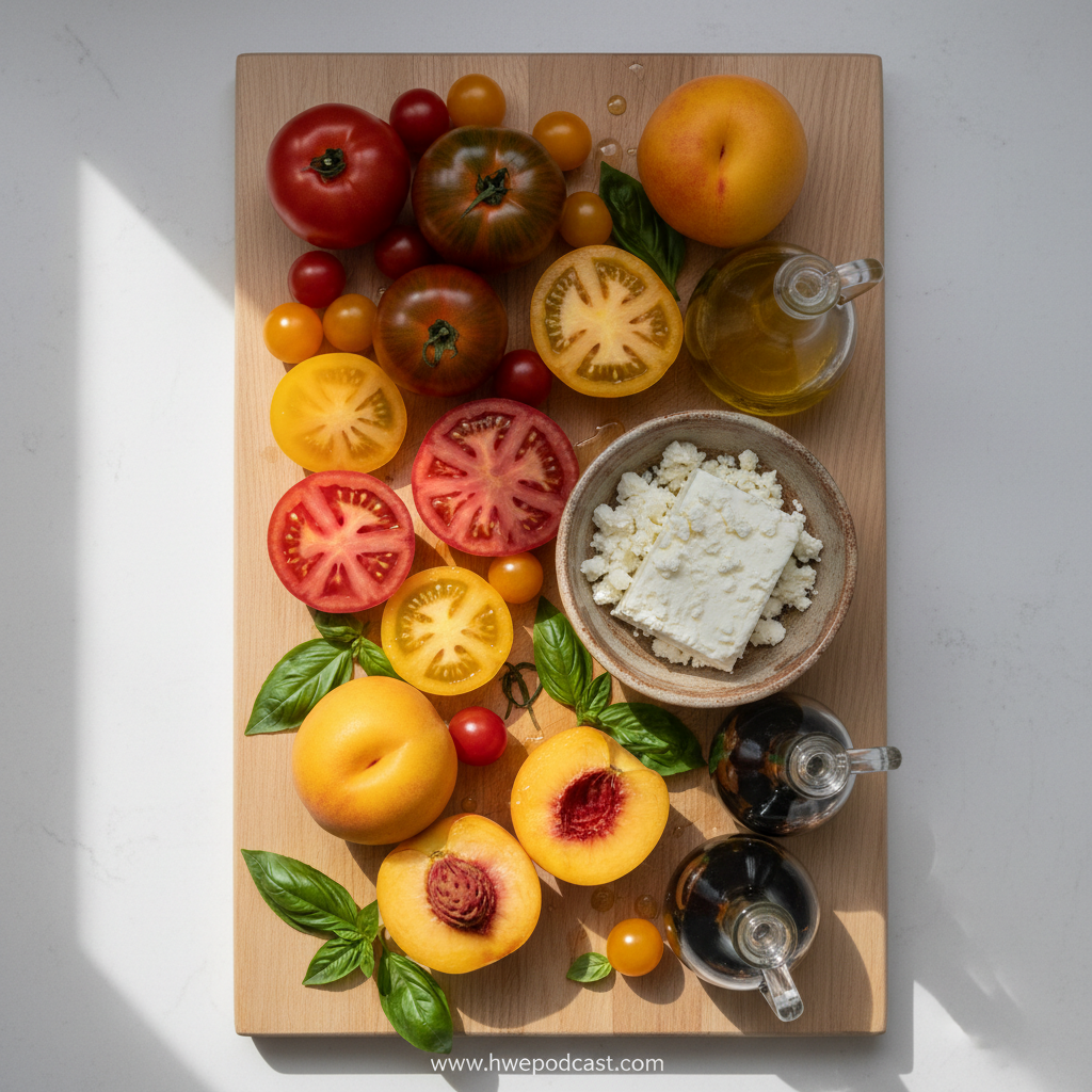 Ingredients for Peach Heirloom Tomato Salad
