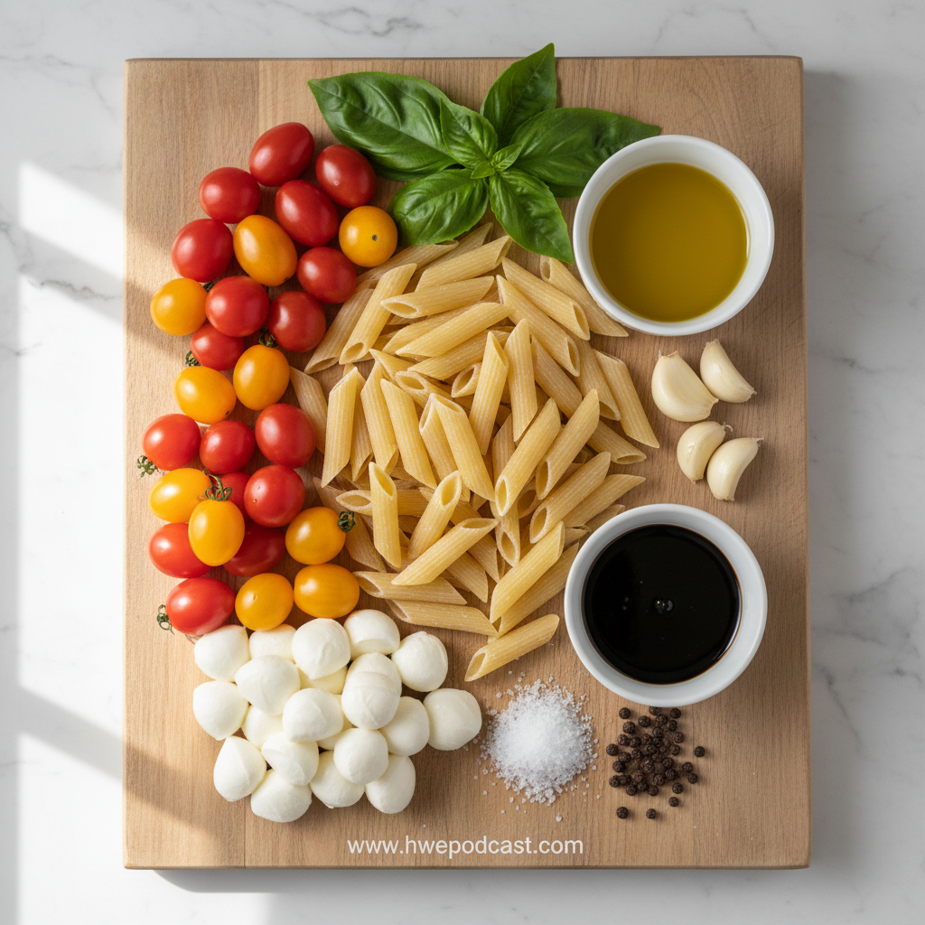 Ingredients for Caprese Pasta Salad