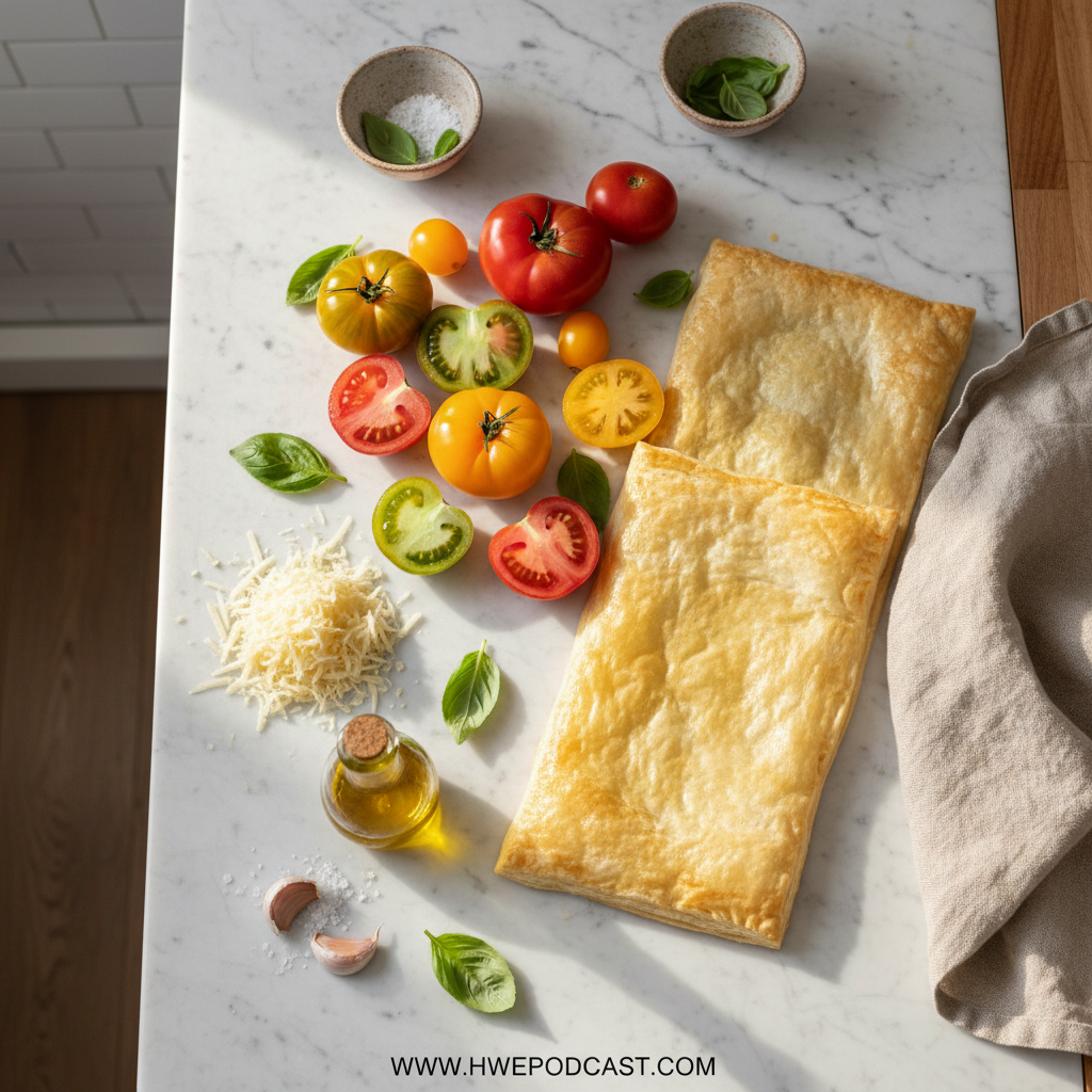 Ingredients for Cheesy Heirloom Tomato Tarts