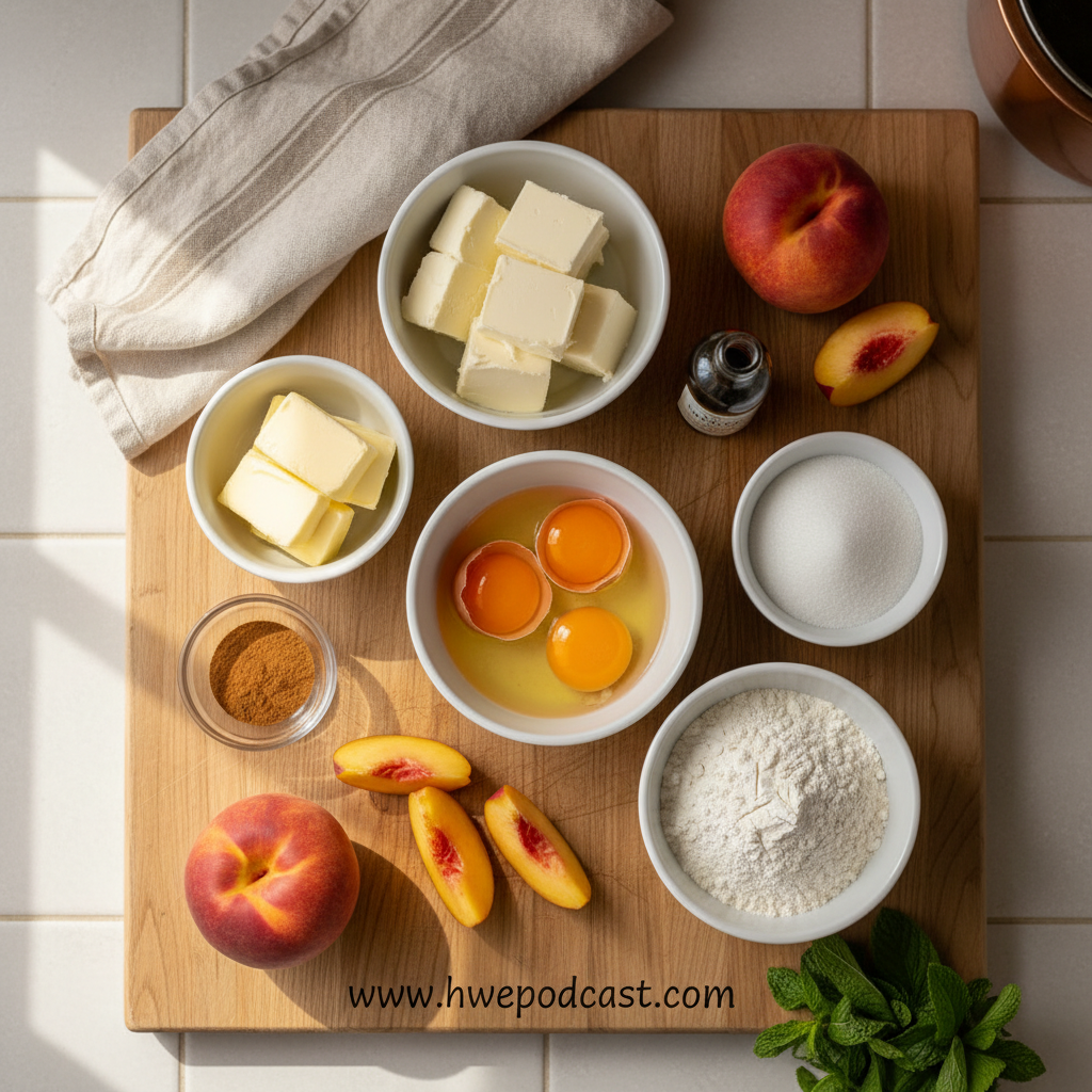 Ingredients for Cream Cheese Peach Cobbler Pound Cake