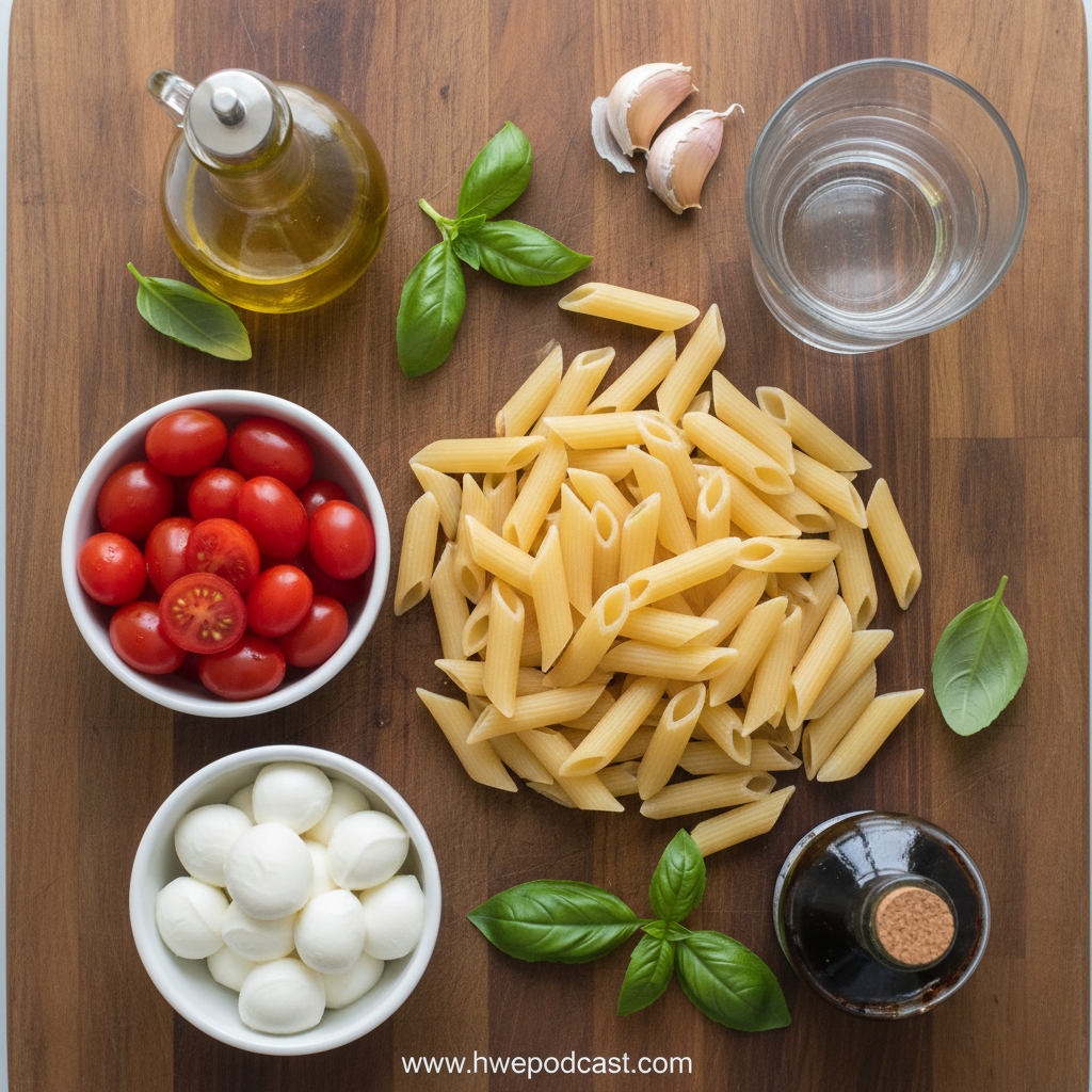 Ingredients for Caprese Pasta Salad