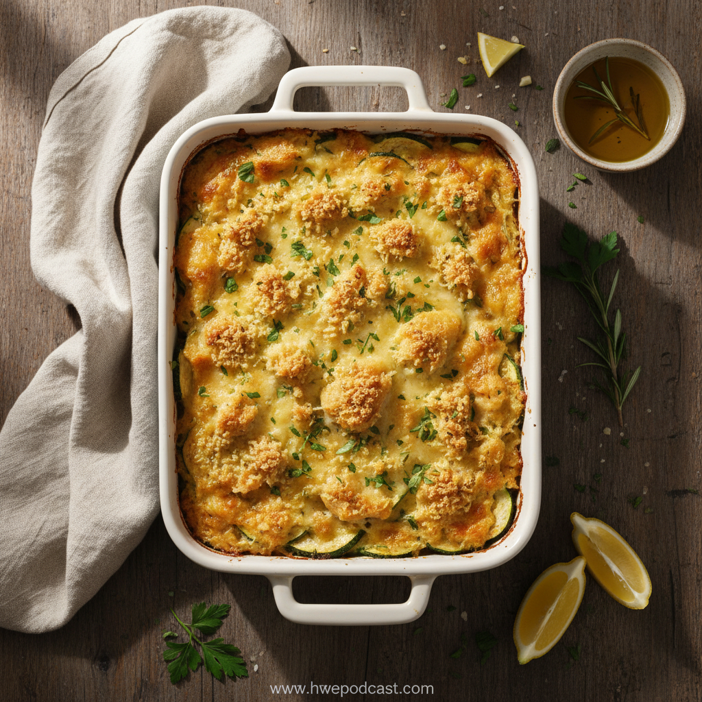 Garlic Chicken Zucchini Bake served on a plate