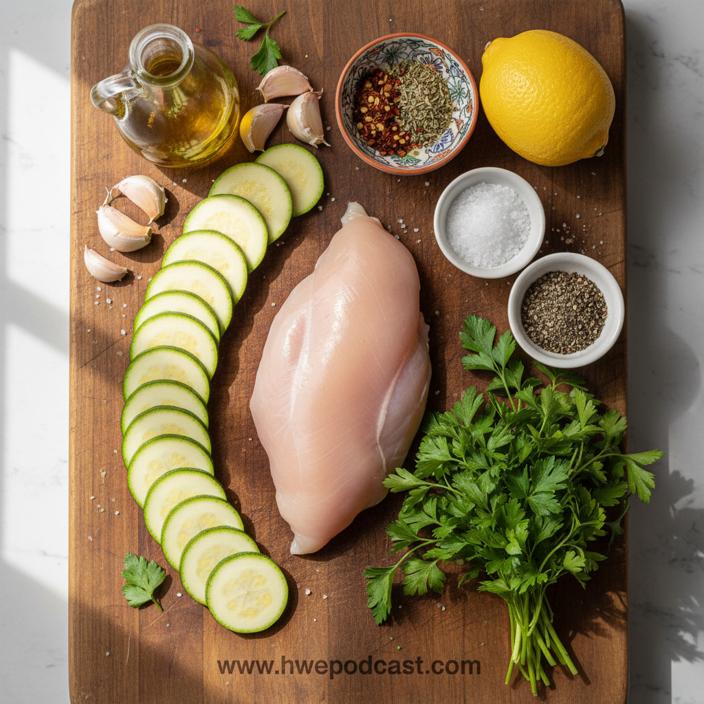 Ingredients for Garlic Chicken Zucchini Bake