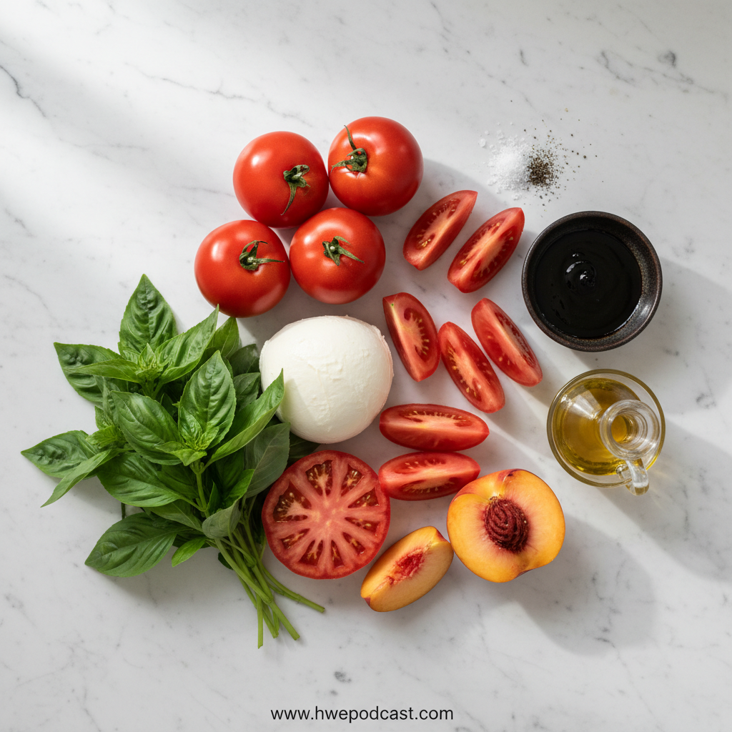 Ingredients for Peach Tomato Caprese Salad